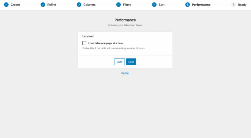 Table generator lazy load