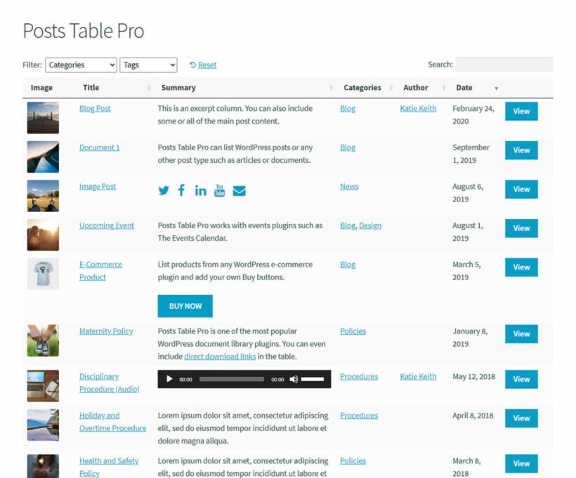 Posts Table Pro plugin