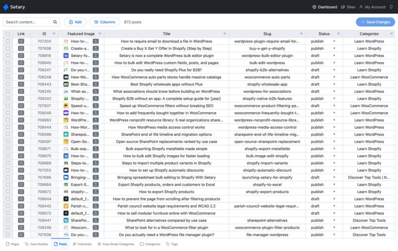 Setary bulk edit import blog posts