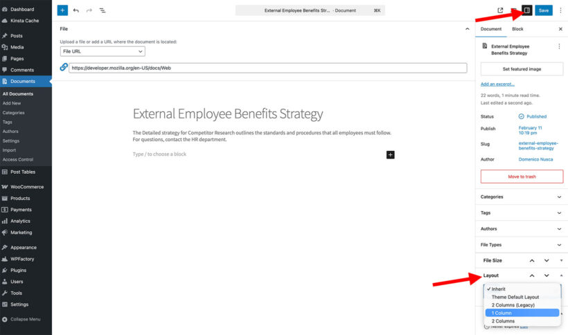 Different layout per document