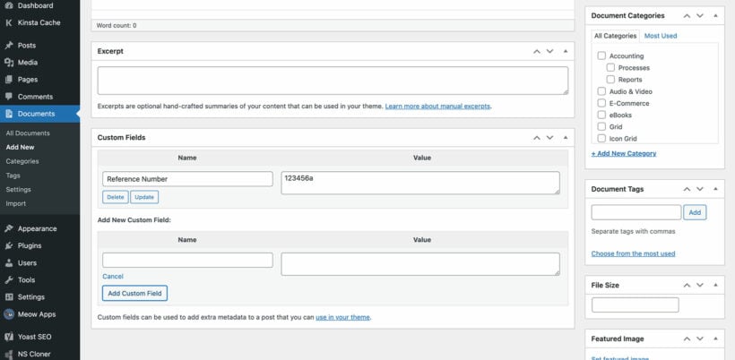 Document library custom fields