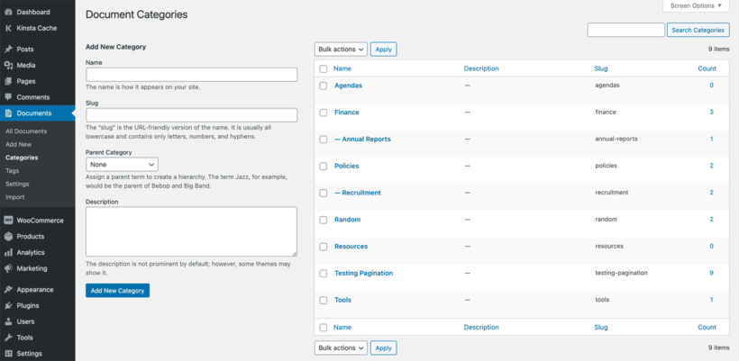 WordPress document library categories