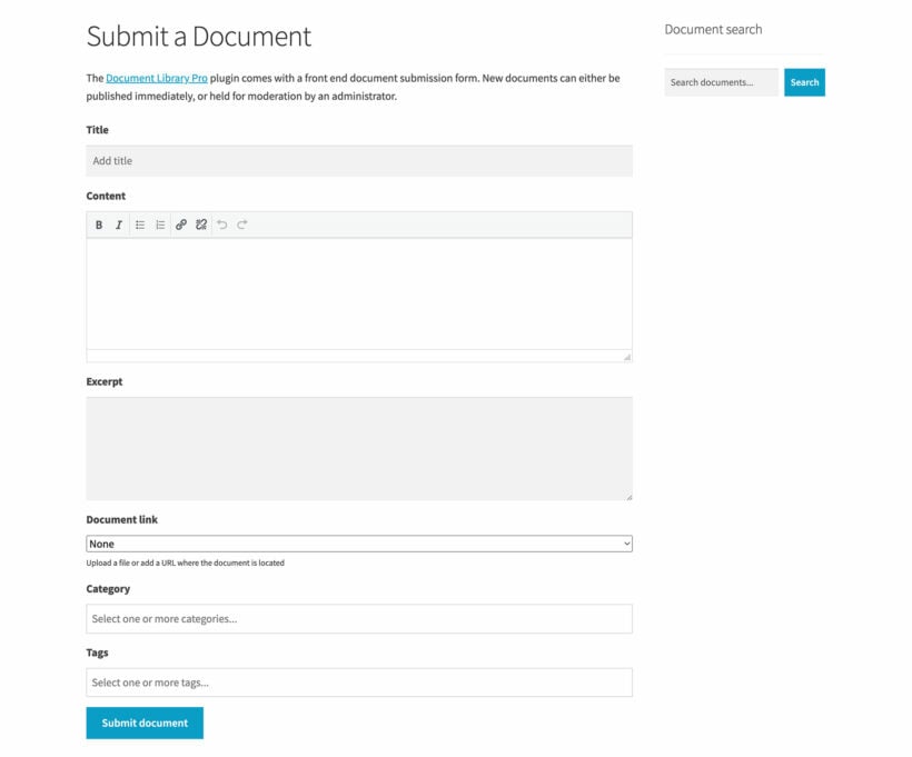 Document library submit form plugin