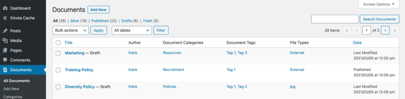 Manage WordPress document library