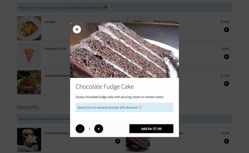 WooCommerce Restaurant Ordering discount in lightbox