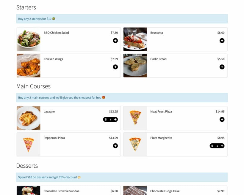 WooCommerce restaurant meal deal