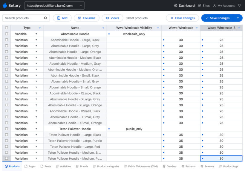 Bulk edit product wholesale prices with Setary