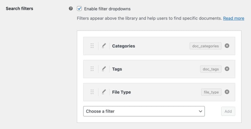 Add filters Document Library Pro