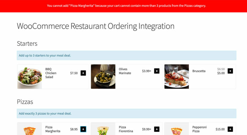 WooCommerce Restaurant Ordering integration error