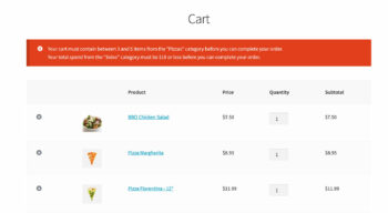 WooCommerce cart page quantity error