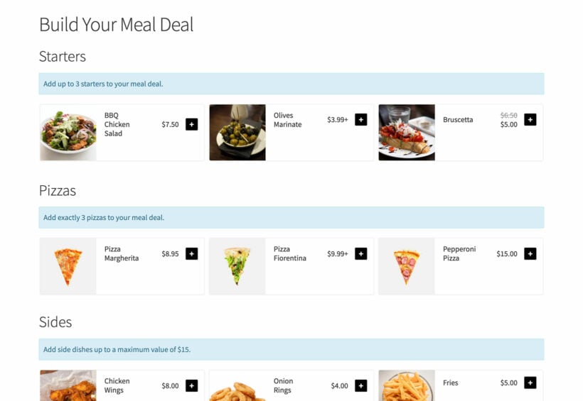 WooCommerce meal deal with quantity rules