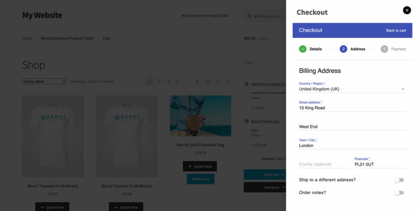 WooCommerce popup cart with multi-step checkout