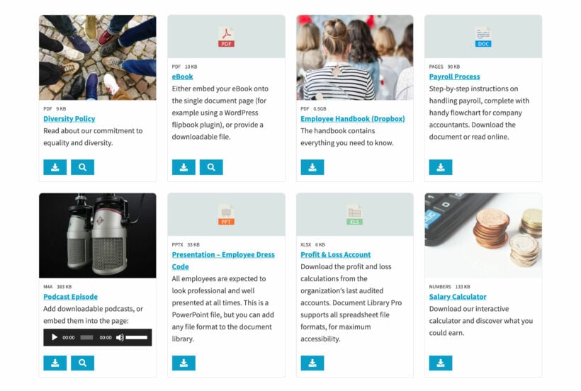 Document library grid layout