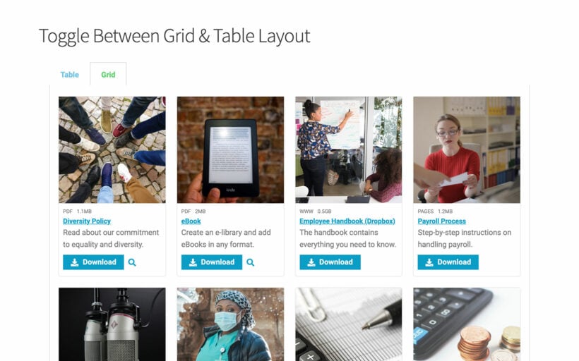 Toggle document table grid layout