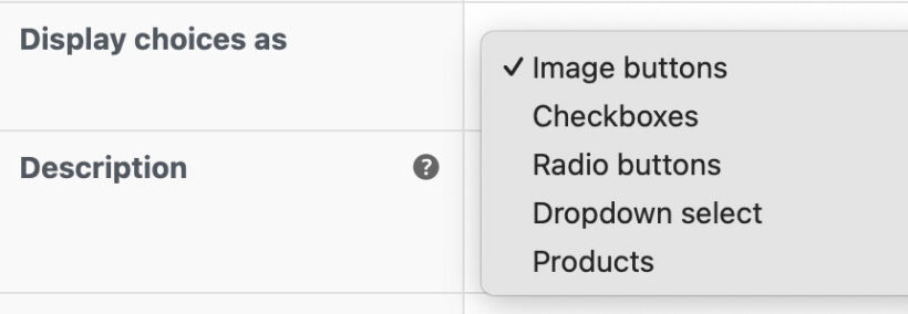 Display options Products type