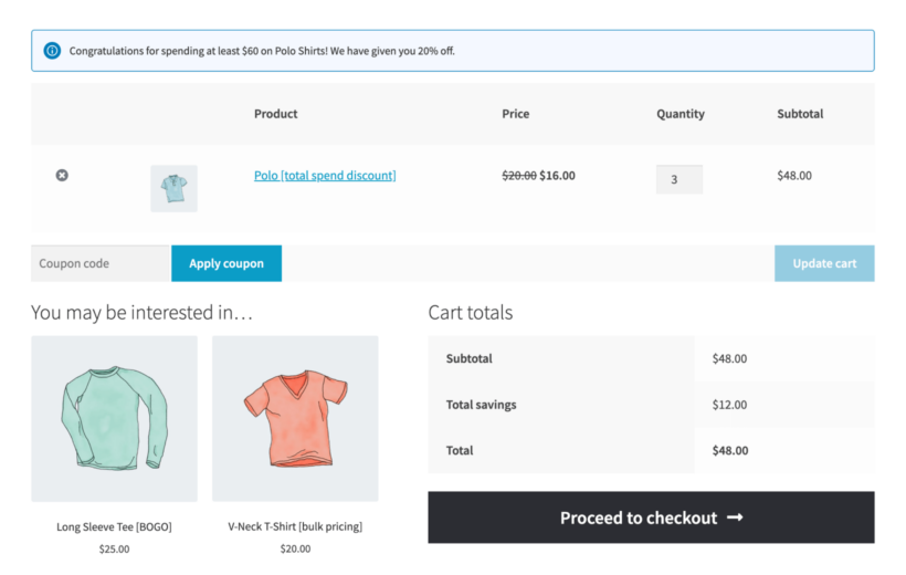 WooCommerce discount cart notice