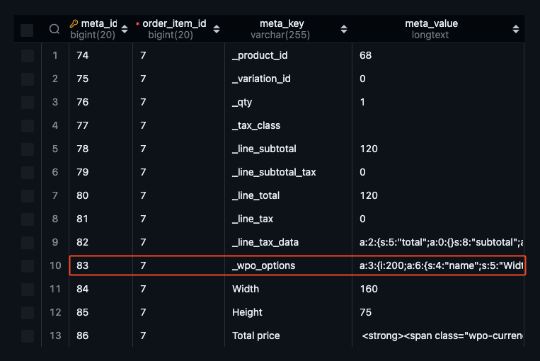 WP options meta key