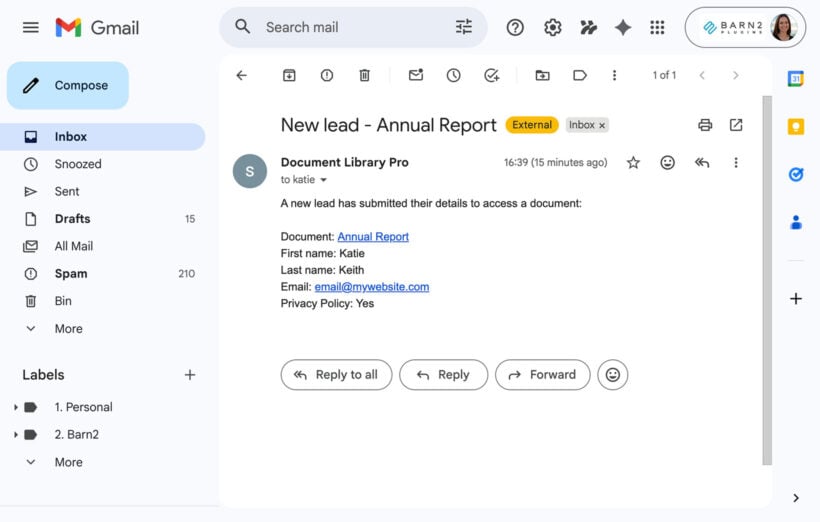 Lead capture email notification