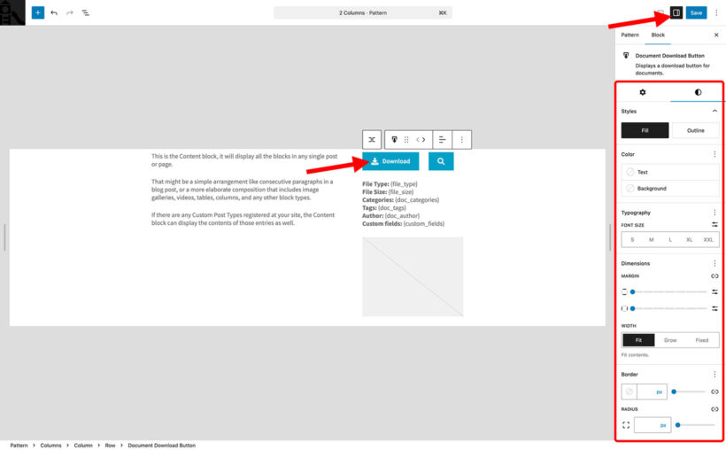 Style document download preview buttons