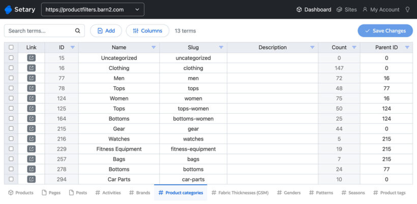Bulk edit WooCommerce product categories with Setary