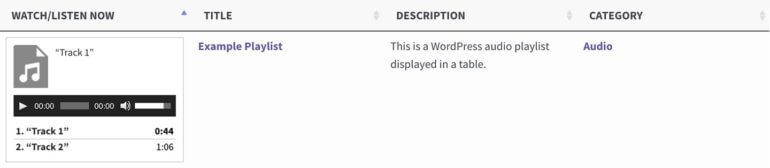 Play audio MP3 in WordPress table
