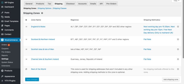 Add WooCommerce Shipping Zones for England Scotland Wales