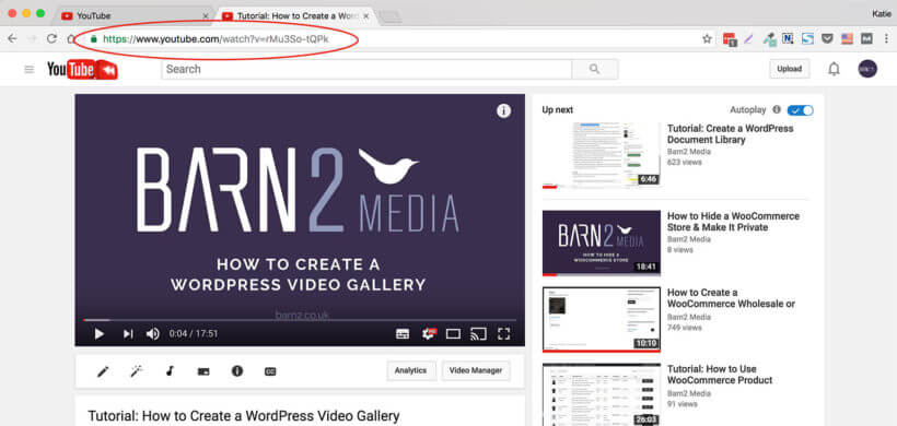 Where to find YouTube URL for WordPress video gallery