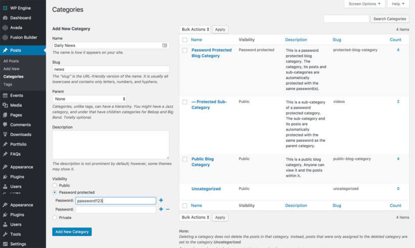 Create WordPress Posts Password Protected Category