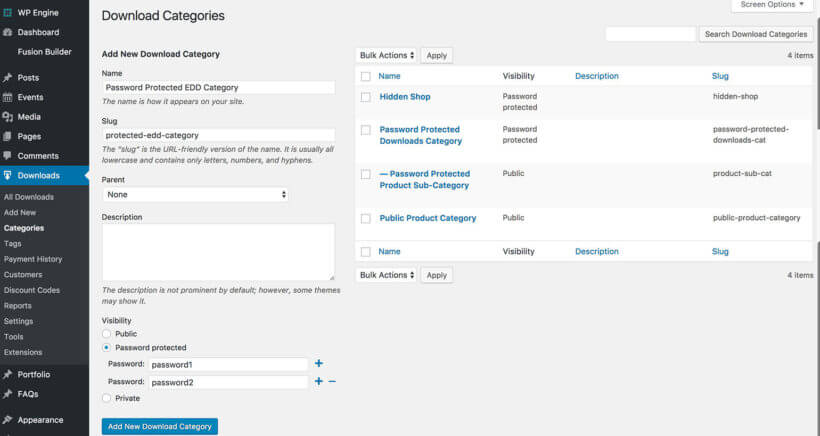 How to password protect Easy Digital Downloads category