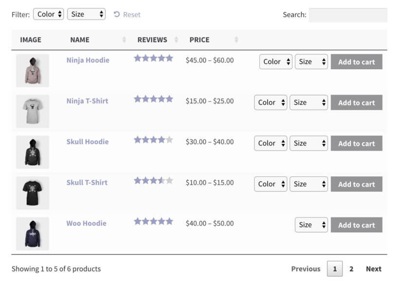 WooCommerce product list plugin