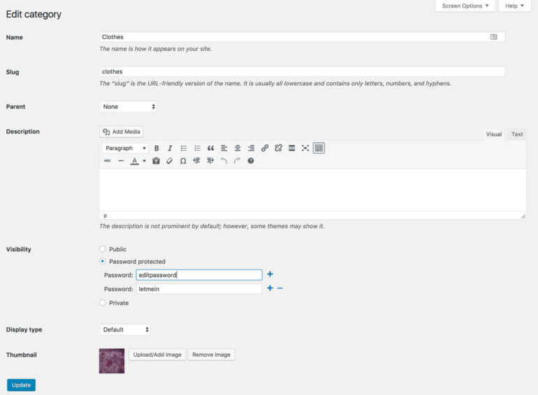 Edit WordPress password protected category