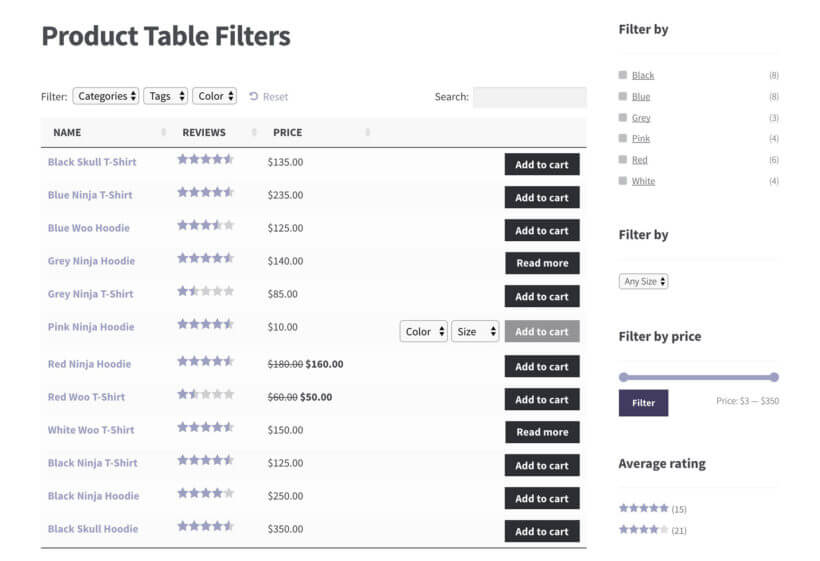 WooCommerce Product Table Filters