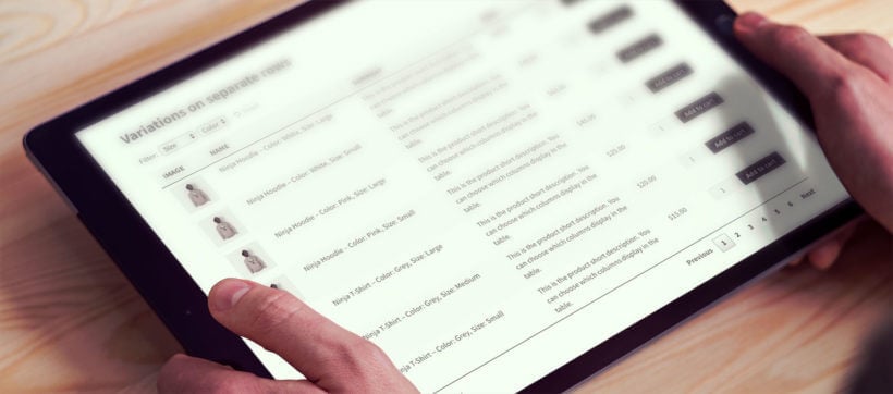 WooCommerce product table separate variations per row
