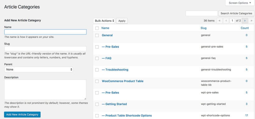 WordPress knowledge base category structure