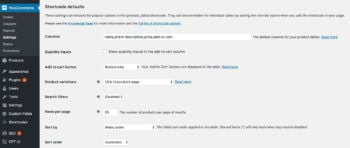 WooCommerce Product Table Shortcode Defaults Usability
