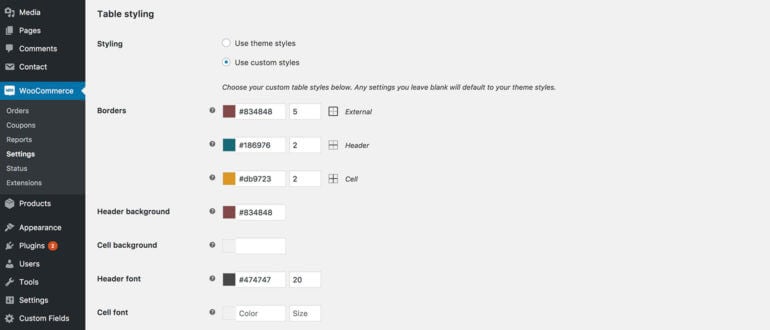 WooCommerce Product Table Styling Options