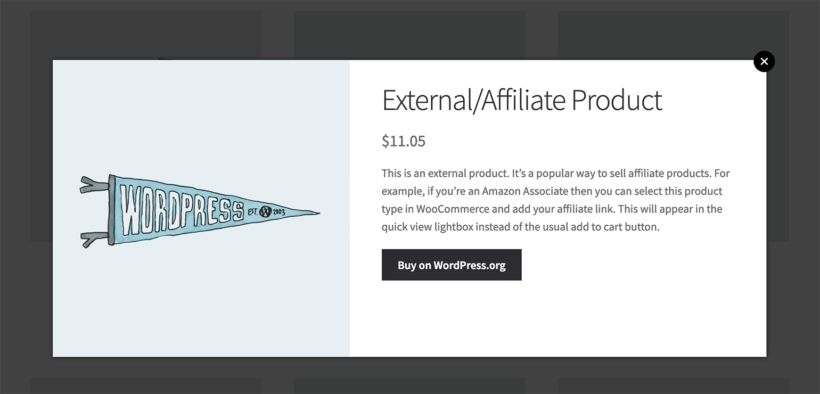 WooCommerce external affiliate product quick view