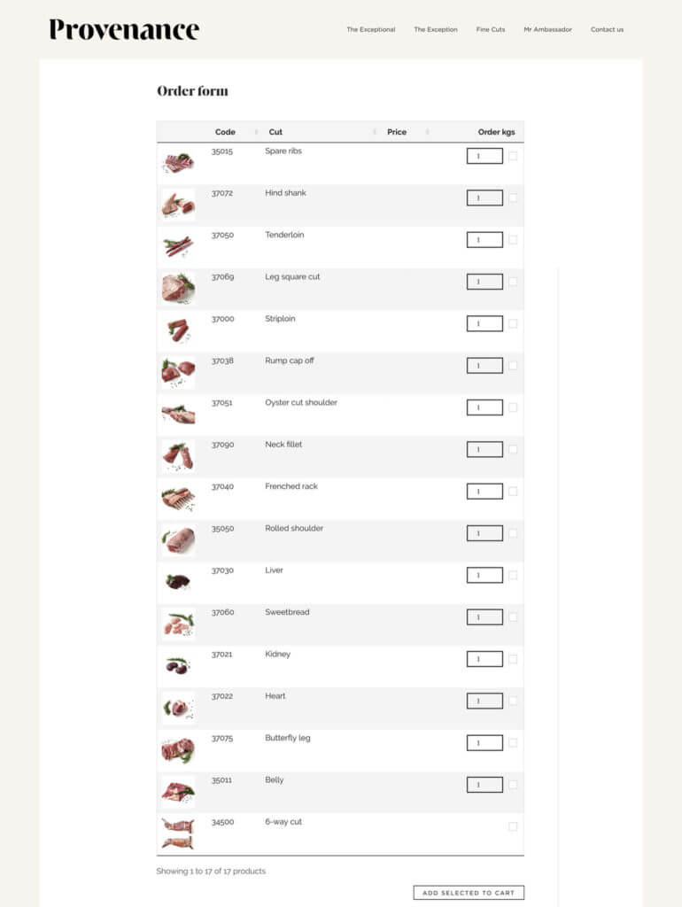 Provenance Meat WooCommerce food order form