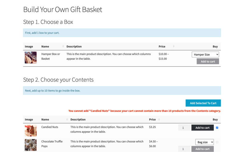 WooCommerce gift basket plugin