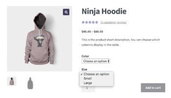 WooCommerce product variations dropdown