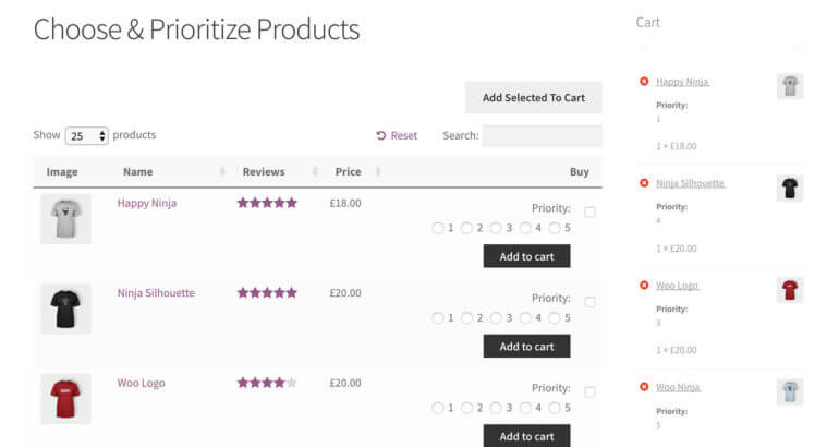 WooCommerce set priority radio buttons