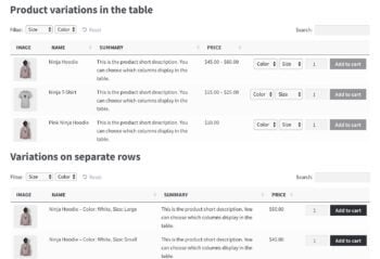 WooCommerce order form with variations