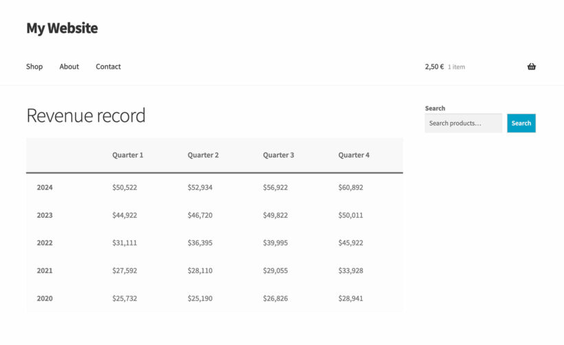 Display table on WordPress website