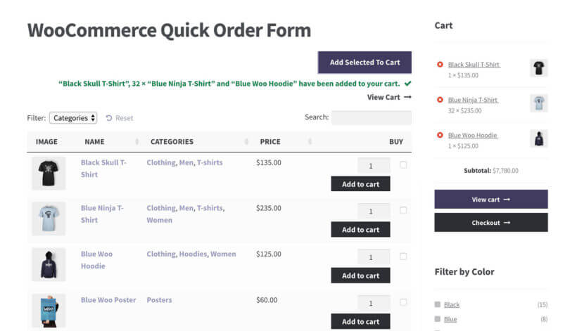 WooCommerce order form cart widget