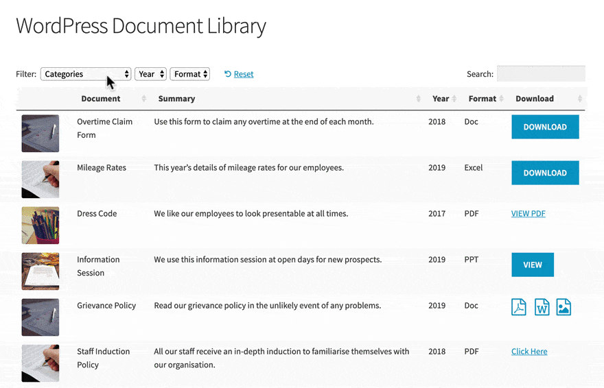 WordPress document library plugin