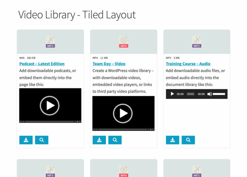 WordPress video library tile layout