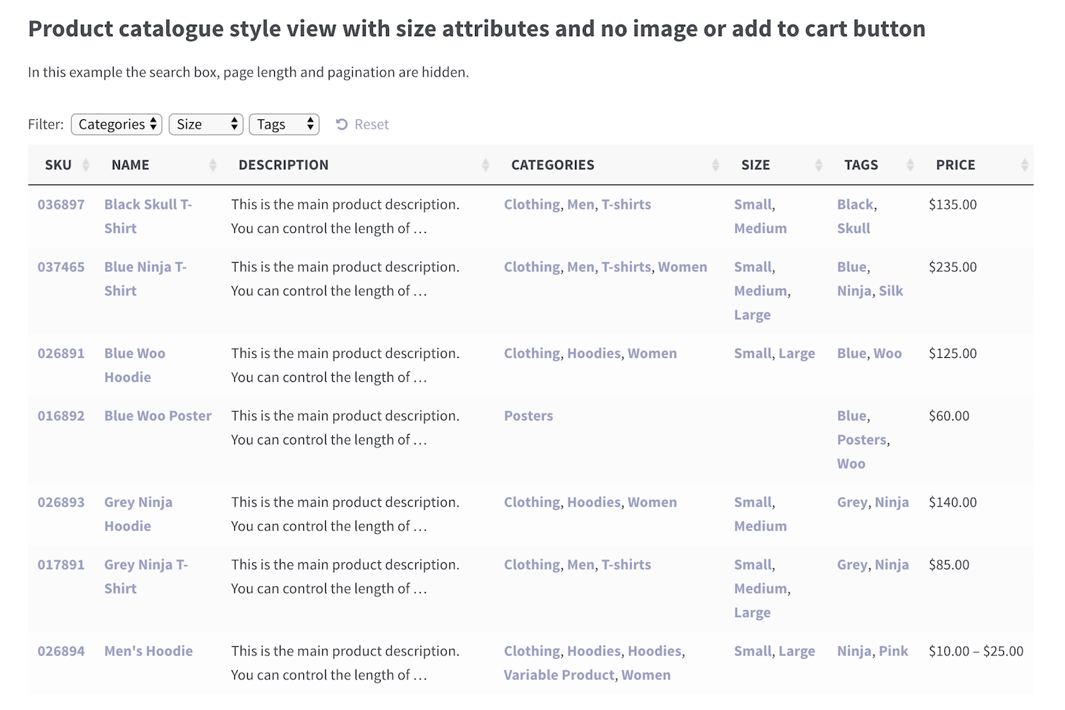 WC Product Catalog Build tables with or without Buy buttons