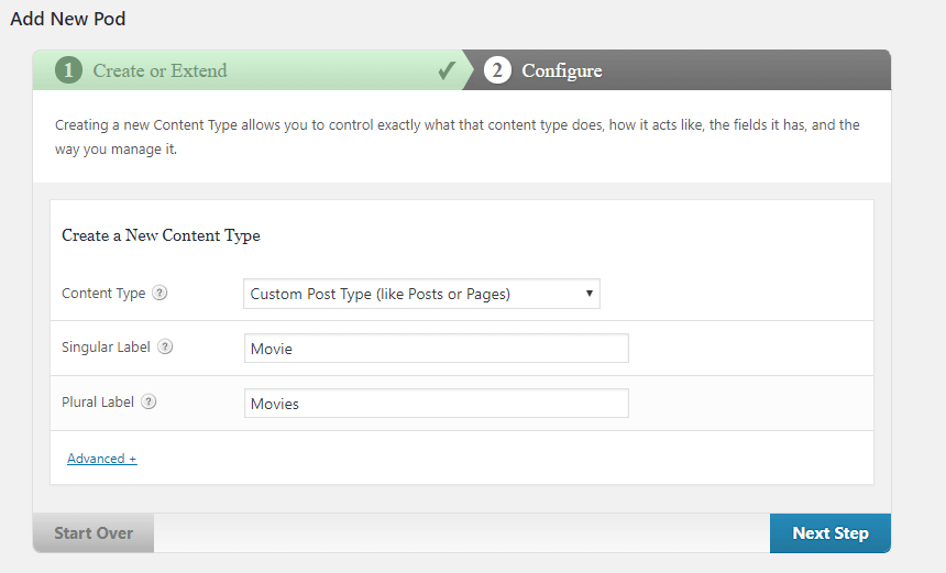 enter custom post type details