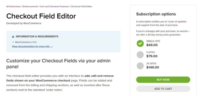 The Checkout Field Editor WooCommerce extension.