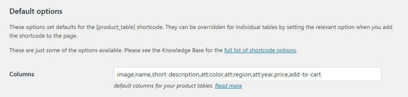 Adding attributes to your product table columns.